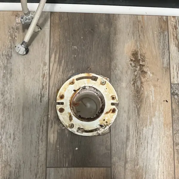 After: New toilet flange installed and ready for a new wax ring.
